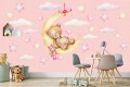 Pastel Miś Księżyc Róż NAKLEJKI NA ŚCIANĘ dla dzieci