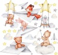 MIŚ KRÓLIK SAMOLOTY CHMURKI NAKLEJKI NA ŚCIANĘ dla dzieci