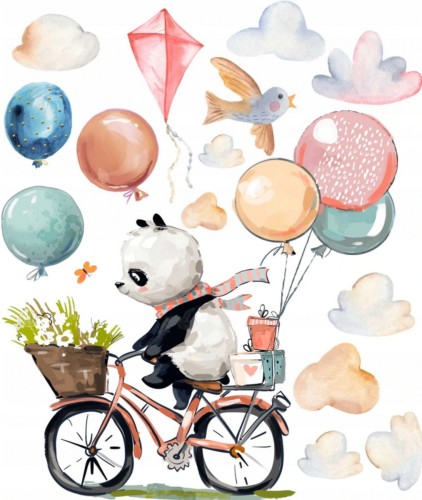 MIŚ PANDA NA ROWERZE NAKLEJKI NA ŚCIANĘ dla dzieci