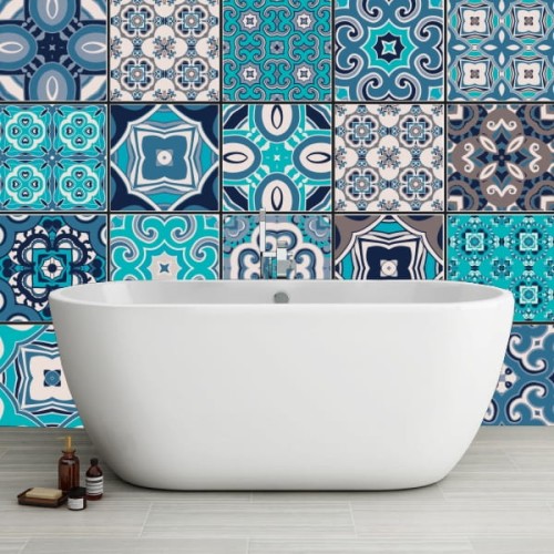 naklejki na kafelki płytki śródziemnomorski styl mandala turkusowa