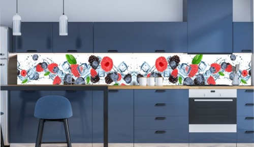 FOTOTAPETA DO KUCHNI ZMYWALNA owoce leśne woda lód