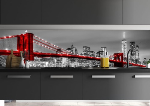 FOTOTAPETA DO KUCHNI ZMYWALNA most noc światło czarno biały