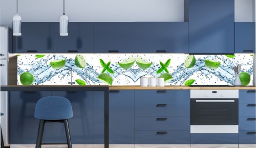 FOTOTAPETA DO KUCHNI ZMYWALNA fala owoce limonki limonka woda