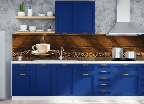 FOTOTAPETA DO KUCHNI ZMYWALNA kawa filiżanka ziarno drewno 