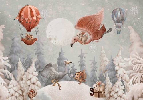 Tapeta zwierzątka leśne balony króliczki las róż