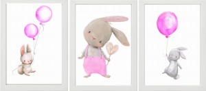 ZESTAW 3 OBRAZKI PLAKATY króliczki różowe2