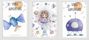 ZESTAW 3 OBRAZKI PLAKATY kosmonautka space