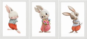 ZESTAW 3 OBRAZKI PLAKATY króliczki kwiaty