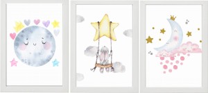 ZESTAW 3 OBRAZKI PLAKATY zwierzaki ksieżyc