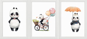 ZESTAW 3 OBRAZKI PLAKATY panda miś rower