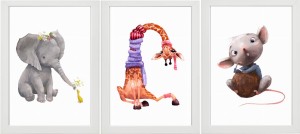 ZESTAW 3 OBRAZKI PLAKATY słoń żyrafa myszka