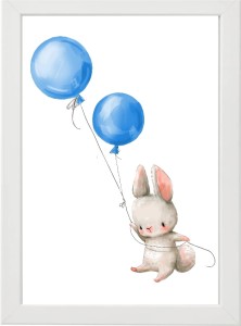 PLAKAT OBRAZEK Królik niebieskie baloniki