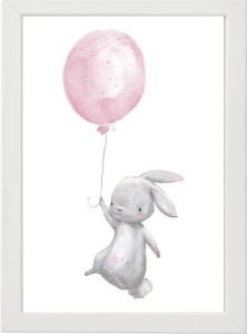PLAKAT OBRAZEK Królik różowy balonik