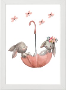 PLAKAT OBRAZEK Króliki parasol