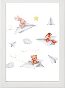 PLAKAT OBRAZEK Zwierzęta papierowe samoloty