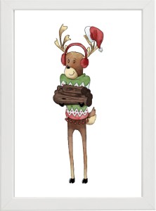 PLAKAT OBRAZEK Renifer lampki