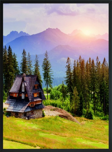 PLAKAT POSTER DO SALONU natura widok drzewa domek