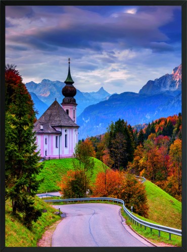 OBRAZ PLAKAT POSTER ALPY BAWARSKIE GÓRY DROGA KOŚCIÓŁ 
