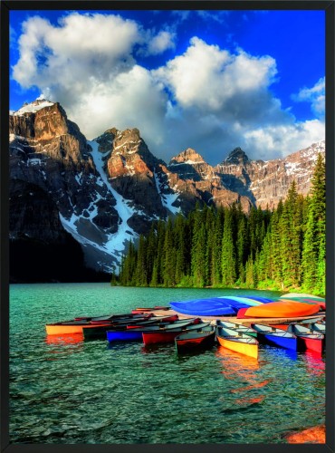 OBRAZ PLAKAT POSTER GÓRY JEZIORO MORAINE KANADA KAJAKI