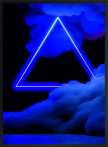 NOWOCZESNY OBRAZ PLAKAT niebieski trójkąt neon