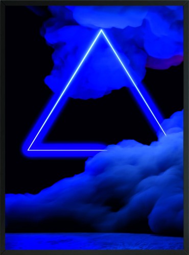 NOWOCZESNY OBRAZ PLAKAT niebieski trójkąt neon