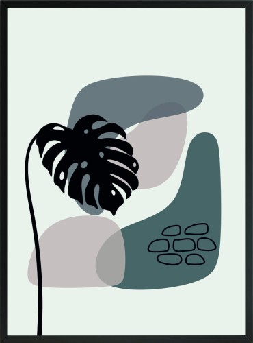 OBRAZ PLAKAT duży liść monstera black 