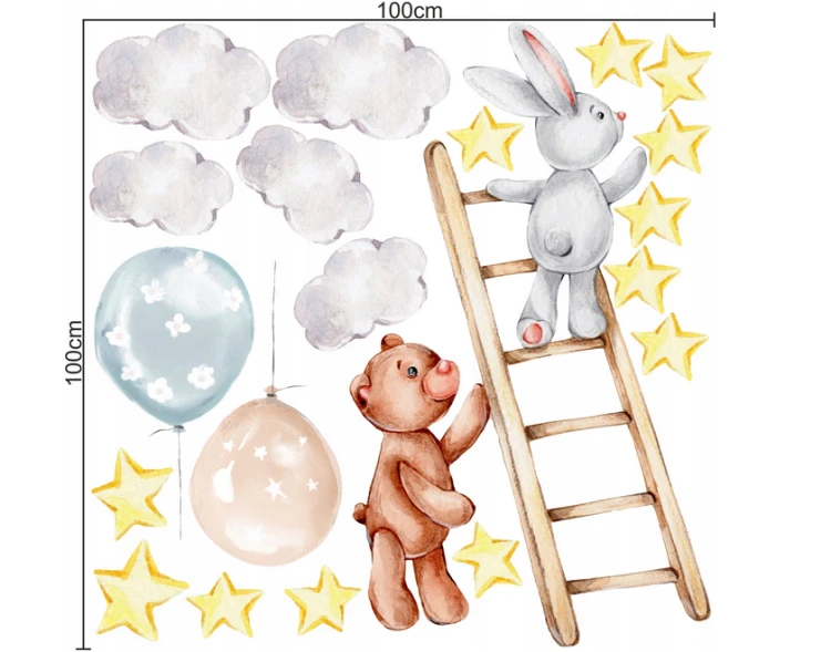 Naklejka ścienna pastel Miś Królik 100x100 2.png