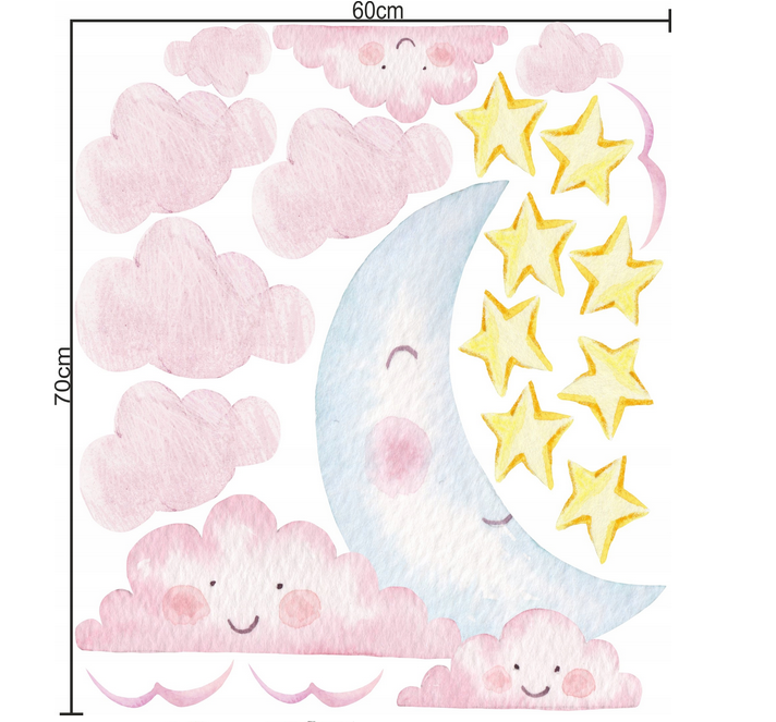 Naklejka ścienna pastel Księżyc Chmurki 70x60.png
