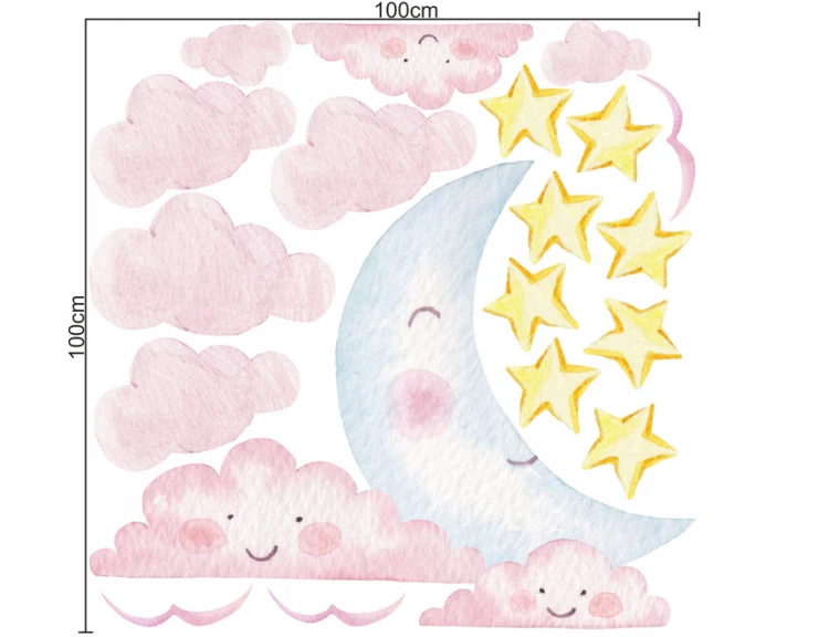 Naklejka ścienna pastel Księżyc Chmurki 100x100.png