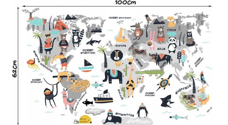 Naklejka Mapa Świata zwierzęta dla dzieci 100 PL.png