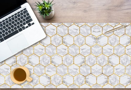 Mata antypoślizgowa ochronna na biurko heksagony betonowe złoto