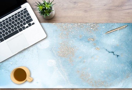 Mata antypoślizgowa ochronna na biurko niebieski marmurek złoto