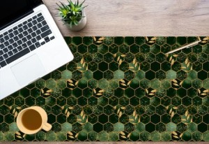 Podkładka antypoślizgowa na biurko czarno zielone heksagony