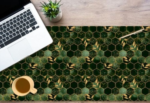 Podkładka antypoślizgowa na biurko czarno zielone heksagony