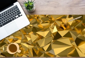 Mata antypoślizgowa na biurko złote wielokąty abstrakcja