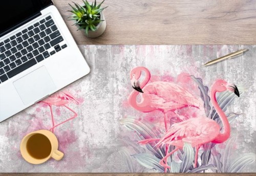 Biurowa mata ochronna antypoślizgowa na biurko flamingi beton