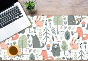 Mata antypoślizgowa na biurko z IKEA MALM leśne zwierzątka 