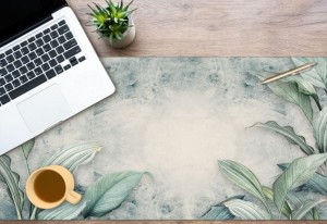 Biurowa MATA ochronna na biurko z IKEA MALM tropikalne liście beton