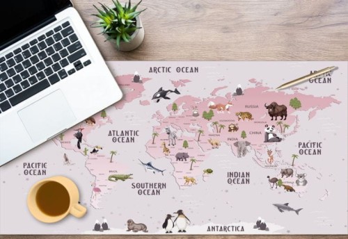 MATA ochronna na biurko z IKEA MALM różowa mapa świata