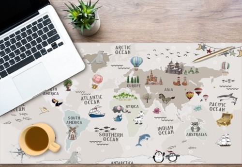 Antypoślizgowa MATA ochronna na biurko z IKEA MALM mapa świata dla chłopca