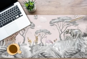 Winylowa MATA ochronna na biurko z IKEA MALM dla dzieci safari dżungla