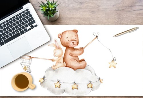 Winylowa mata ochronna na biurko z IKEA MALM dla dzieci miś i królik