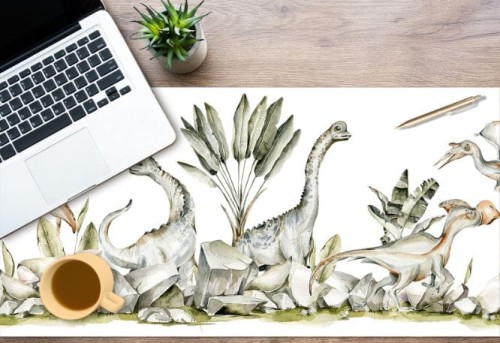 Winylowa mata ochronna na biurko z IKEA MALM dla chłopca dinozaury dino