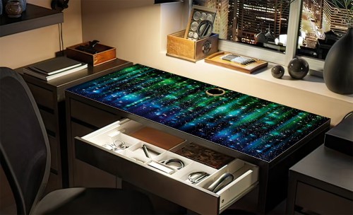 Ochronna MATA na biurko z IKEA MICKE GALAXY DROBINKI
