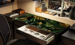 PODKŁADKA ochronna na biurko ikea micke ZŁOTA MONSTERA LIŚCIE