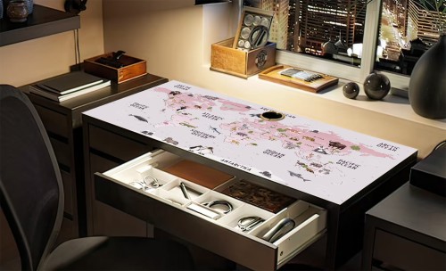 Antypoślizgowa podkładka mata na biurko z IKEA MICKE mapa świata dla dzieci