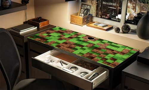 MATA na biurko z IKEA MICKE mozaika piksele jak minecraft