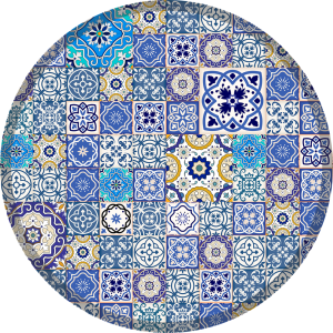 OCHRONNA PODKŁADKA POD KRZESŁO FOTEL OKRĄGŁA NIEBIESKI PATCHWORK 