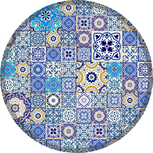 OCHRONNA PODKŁADKA POD KRZESŁO FOTEL OKRĄGŁA NIEBIESKI PATCHWORK 