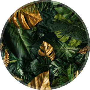 NOWOCZESNA MATA POD FOTEL KRZESŁO OKRĄGŁA MONSTERA ZŁOTE LIŚCIE